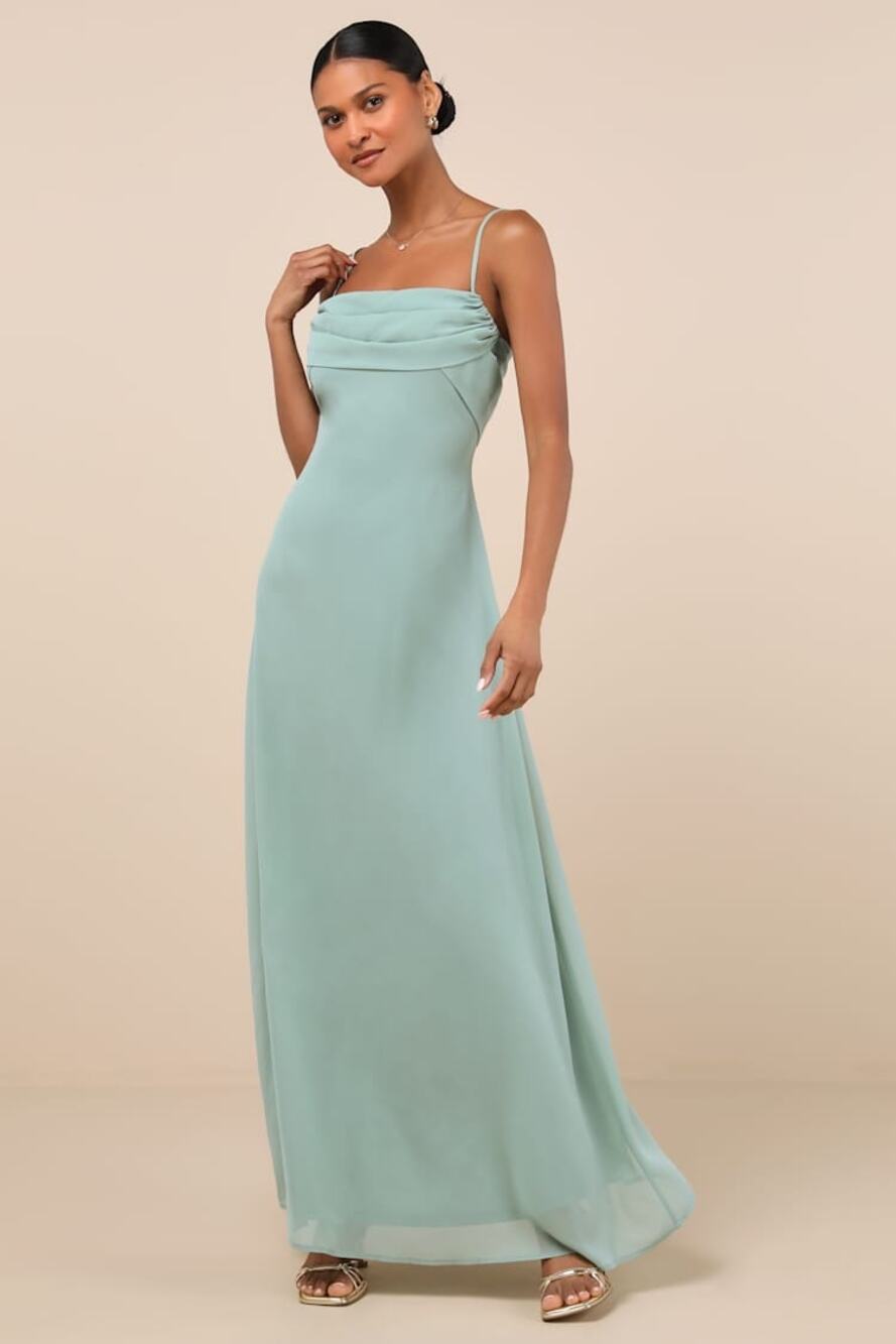 NWT Lulus Jelena Sage Pleated Sleeveless Maxi Dress Bridesmaid Gala Banquet Sz S